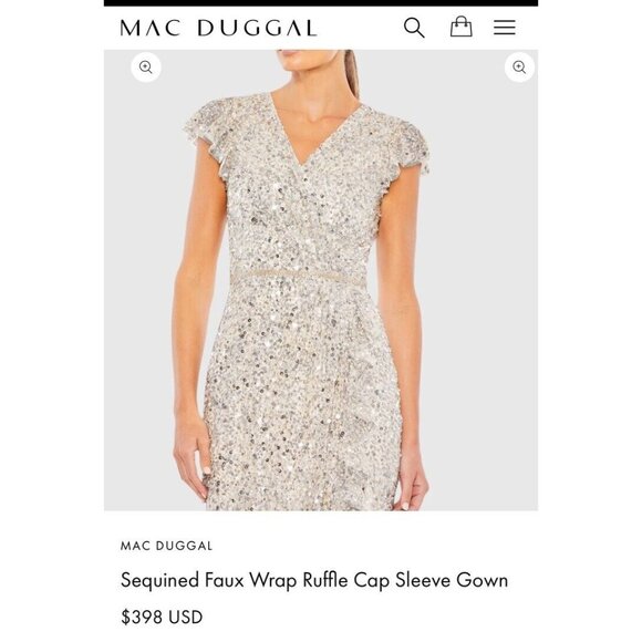 SOLD Mac Duggal Size 8 Sequined Faux Wrap Ruffle Cap Sleeve Gown Dress 70113 - Picture 3 of 11